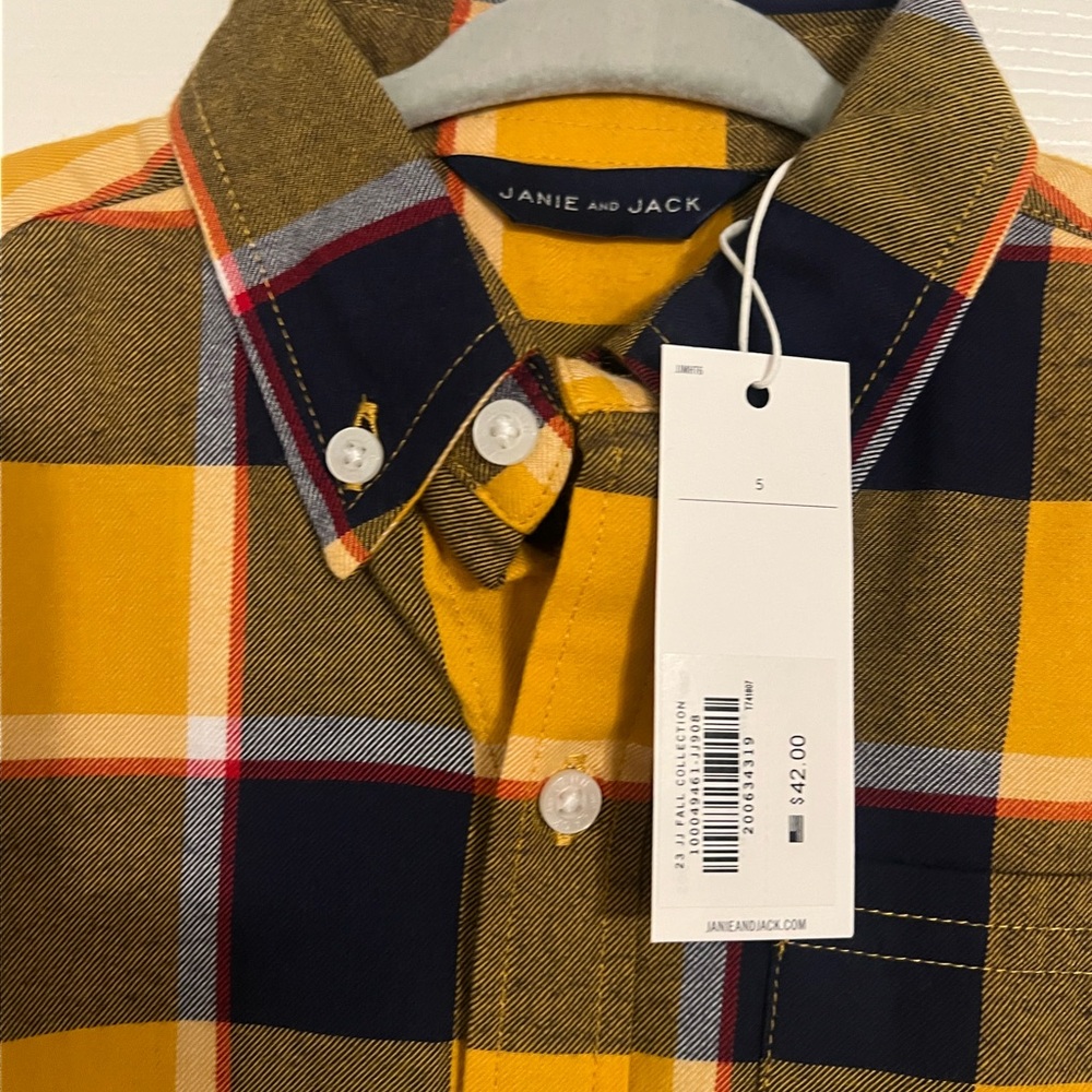 Janie and Jack Yellow & Navy Plaid Button-Down Shirt - Picture 2 of 3